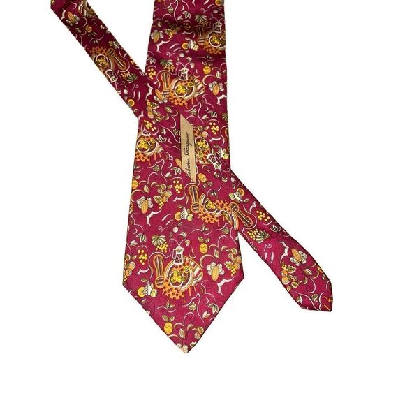 Salvatore Ferragamo Red Fall Harvest Print Handmade Neck Tie - Picture 1 of 6